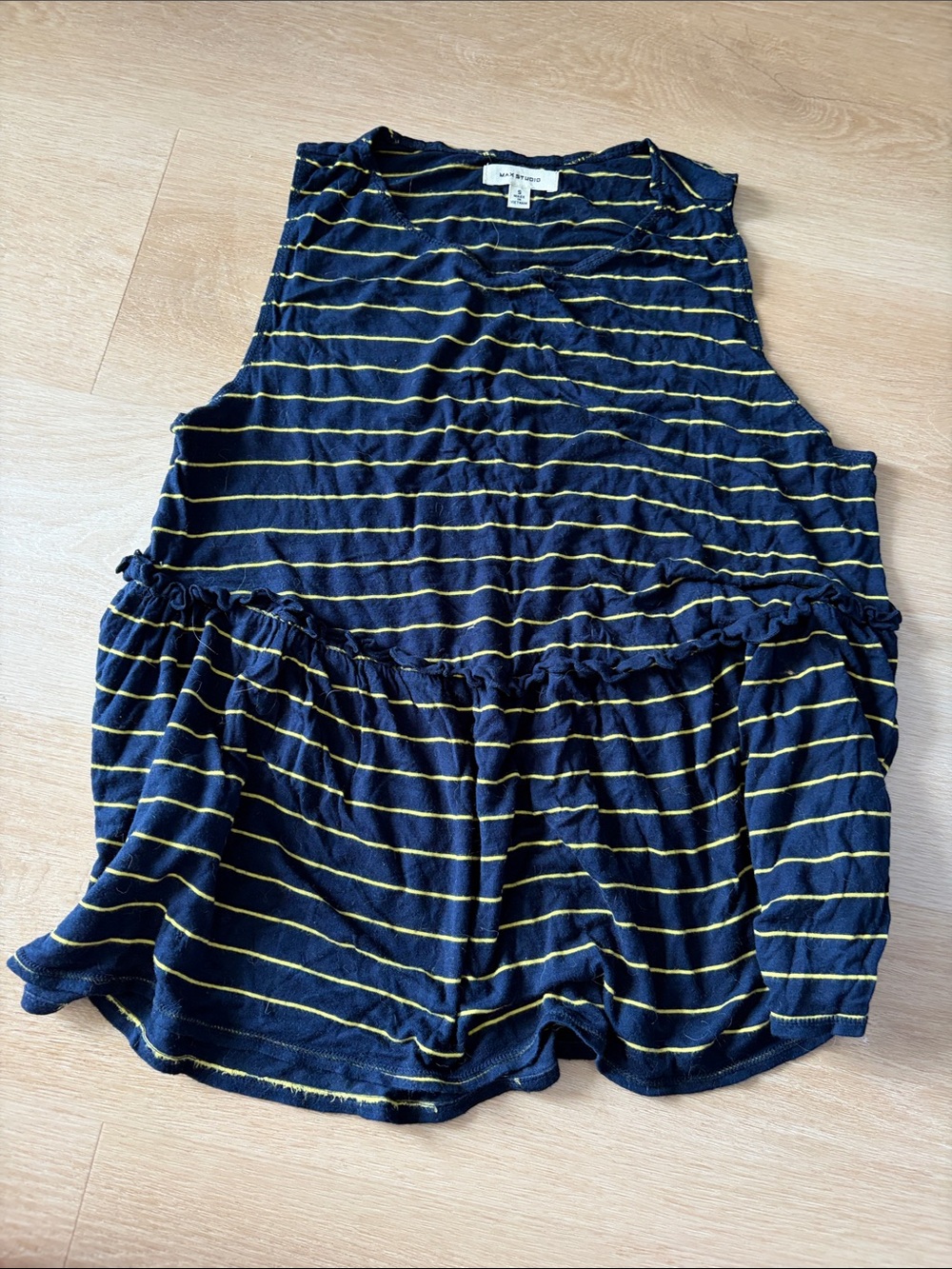Max Studio Navy Tank Top with Yellow Stripes